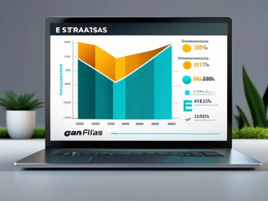 Laptop moderno muestra gráfico de ganancias en marketing de afiliados Laptop moderno con pantalla vibrante mostrando gráfica de ganancias en marketing de afiliados