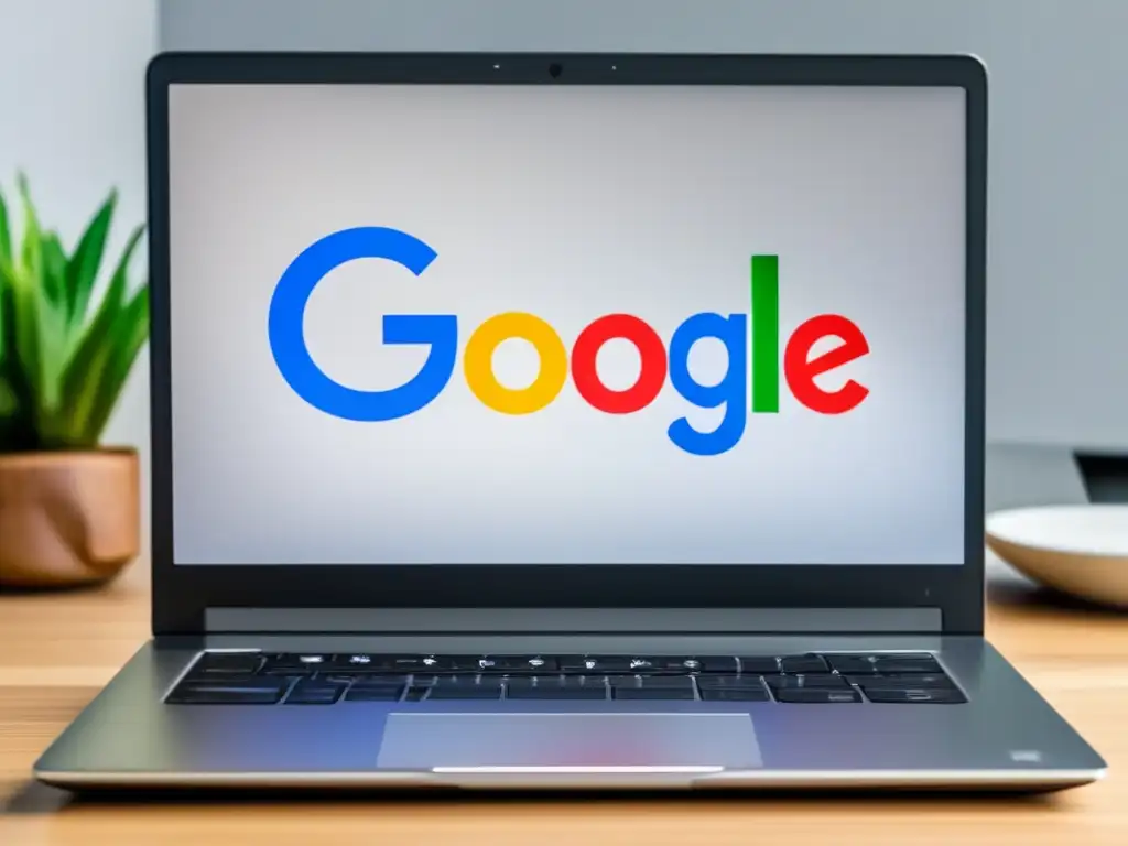 Laptop moderno con logo Google Adsense Laptop moderno con logo Google Adsense en pantalla, evocando profesionalismo y ganancias en marketing de afiliados
