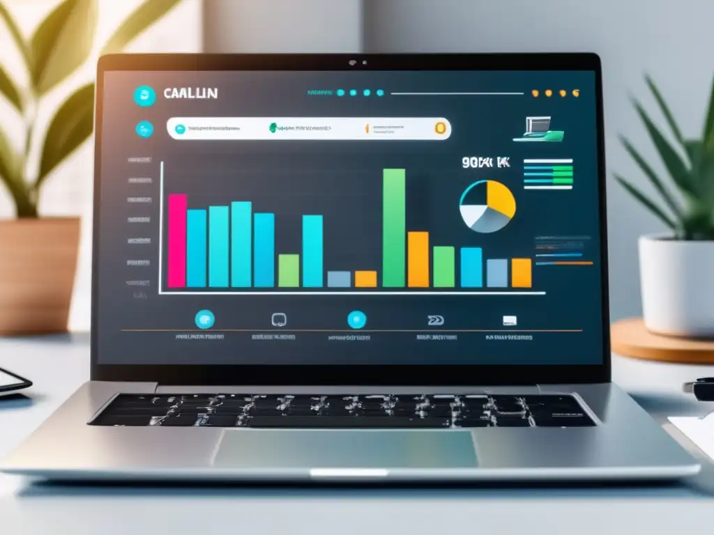 Laptop moderno con gráfico de crecimiento Laptop moderno, diseño minimalista, éxito con estrategias efectivas de marketing de afiliados