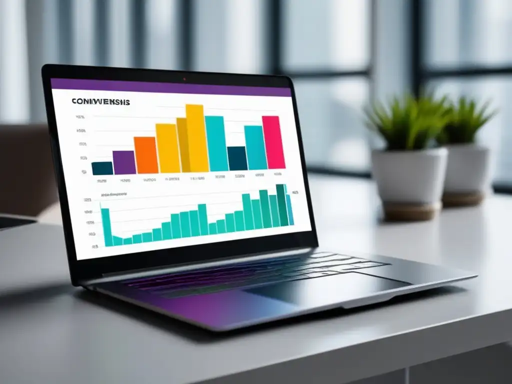 Laptop moderno con gráfico de ganancias de afiliados Laptop moderno con gráfico vibrante de crecimiento de ganancias de afiliados