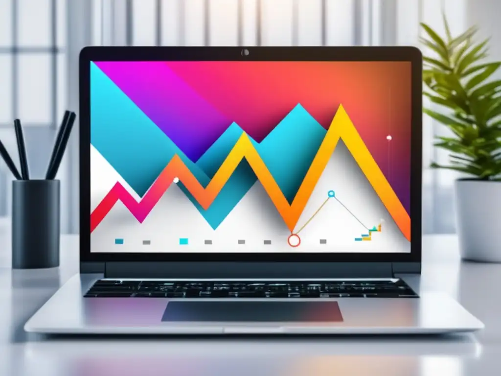 Laptop con gráfico dinámico Laptop en escritorio: estrategias avanzadas para aumentar ingresos en el marketing de afiliados
