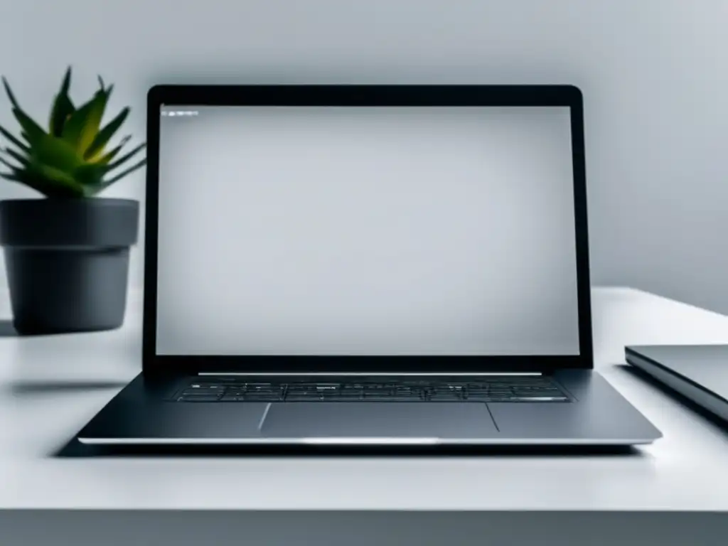 Laptop moderno y minimalista en un escritorio blanco Imagen detallada de una laptop moderna en un escritorio blanco, representando el aumento de la tasa de conversión en el marketing de afiliados