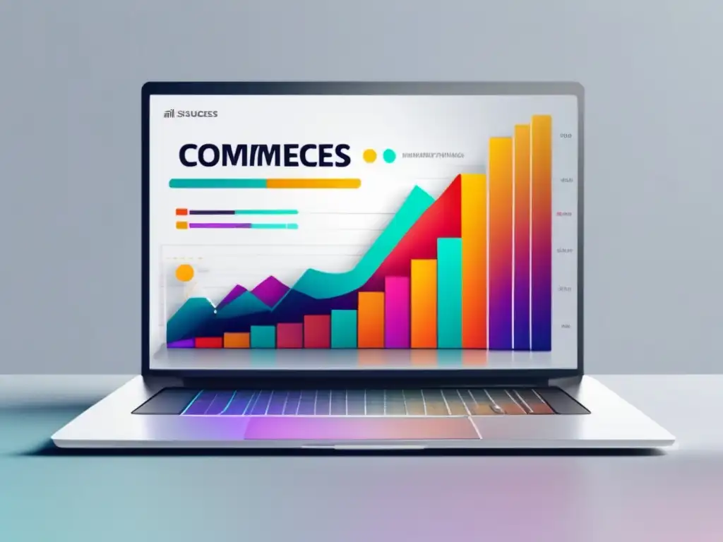 Diseño minimalista y moderno con gráfico de éxito en marketing de afiliados Laptop blanco con gráfico de éxito en marketing de afiliados