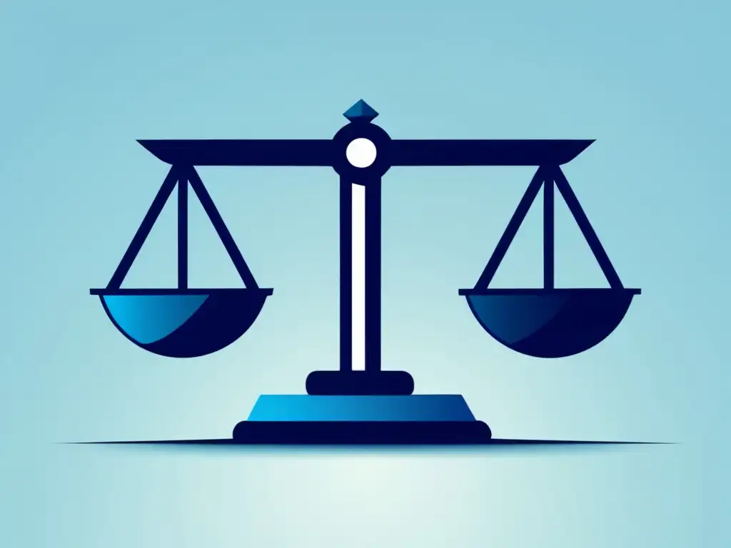Ética y legislación en el marketing de afiliados Representación minimalista y moderna de leyes y ética en marketing de afiliados, con escala equilibrada en líneas limpias y colores graduales