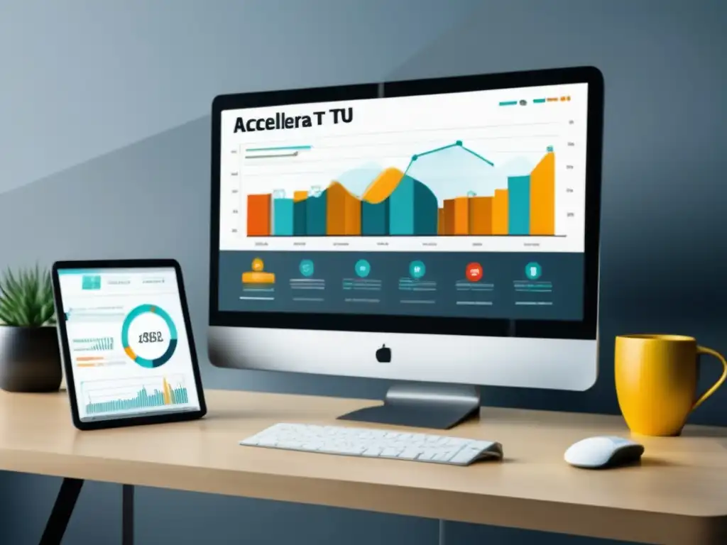 Pantalla moderna de marketing afiliado con gráficas Imagen de campaña de marketing de afiliados con datos y recursos esenciales para maximizar ingresos