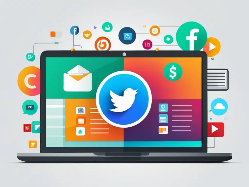 Recursos efectivos para marketing de afiliados en una imagen minimalista y moderna de una laptop con pantalla vibrante