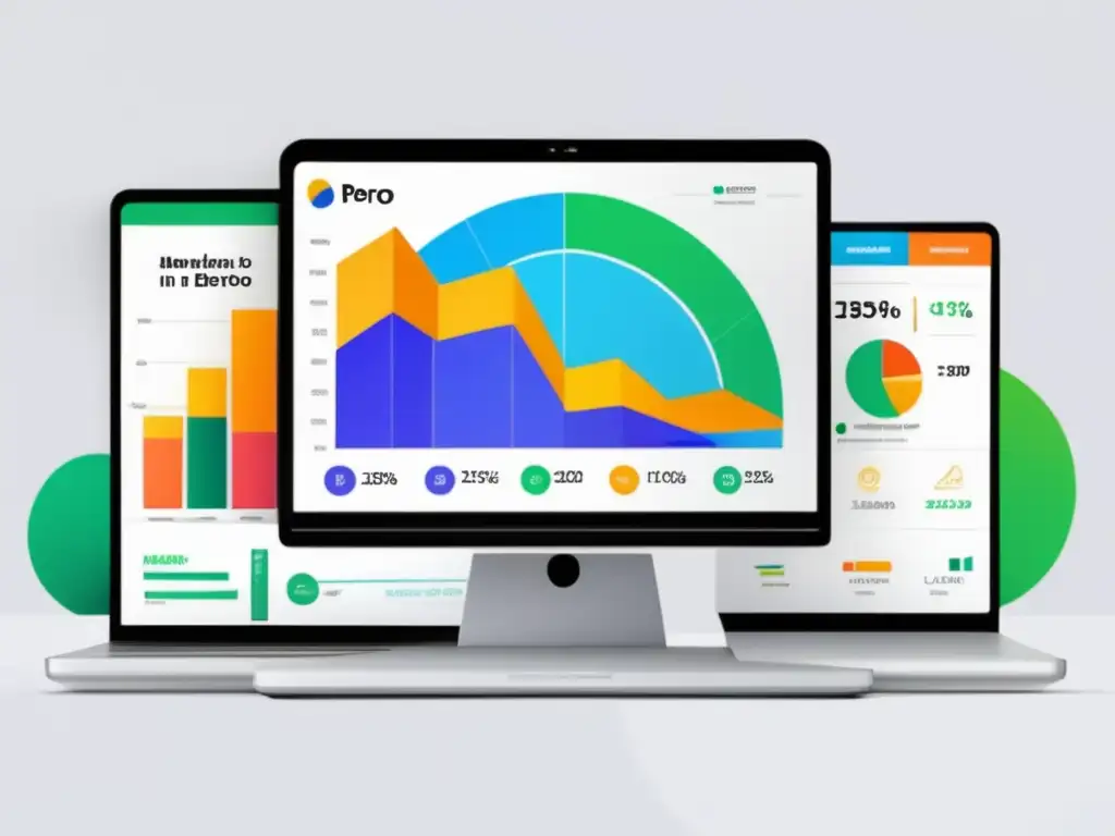 Laptop de afiliados exitosos con gráficos y tendencias Ejemplos exitosos de estrategias de marketing de afiliados en una imagen sofisticada y minimalista
