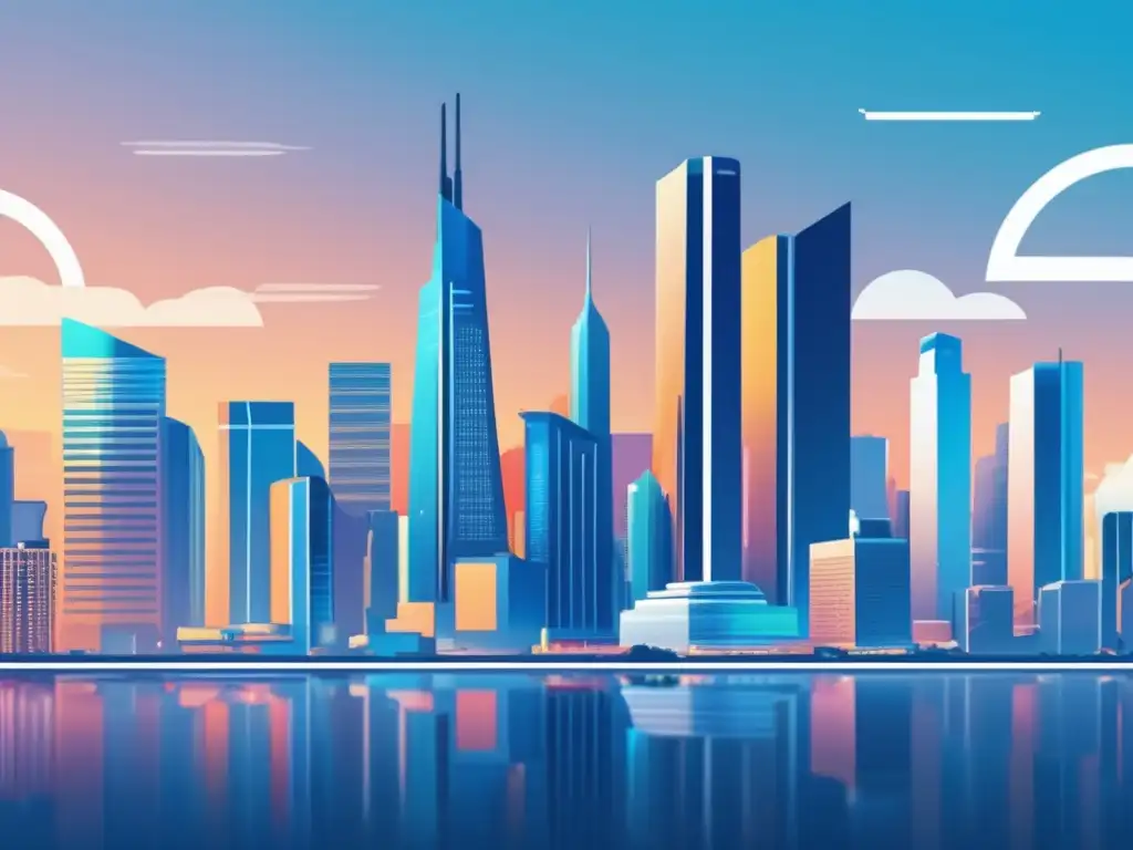 Paisaje futurista de herramientas de marketing Un paisaje futurista que muestra herramientas de marketing de contenidos para aumentar ingresos en el marketing de afiliados