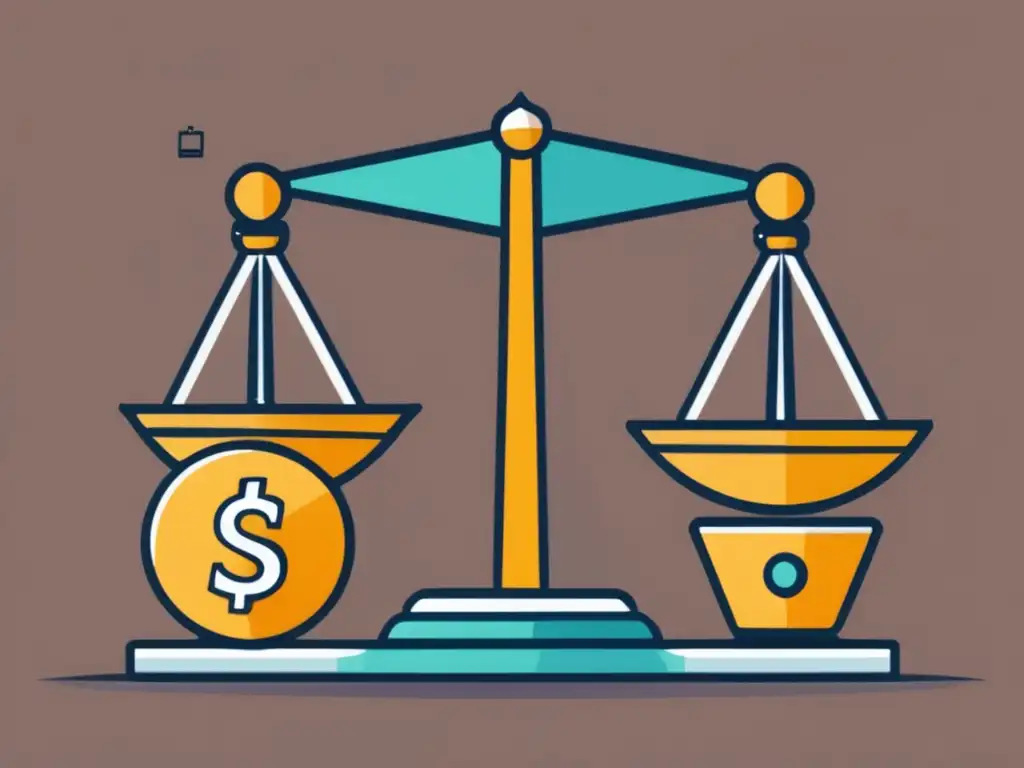Ilustración minimalista de una balanza con símbolos de marketing y legales Ilustración minimalista de una balanza con símbolos de marketing y legales, destacando aspectos legales del marketing de afiliados