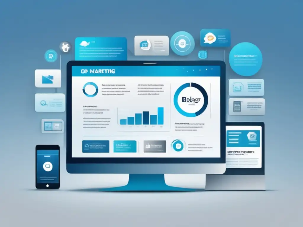 Estrategia de marketing optimizada Imagen de diseño minimalista con elementos de estrategias para optimizar el contenido en marketing de afiliados