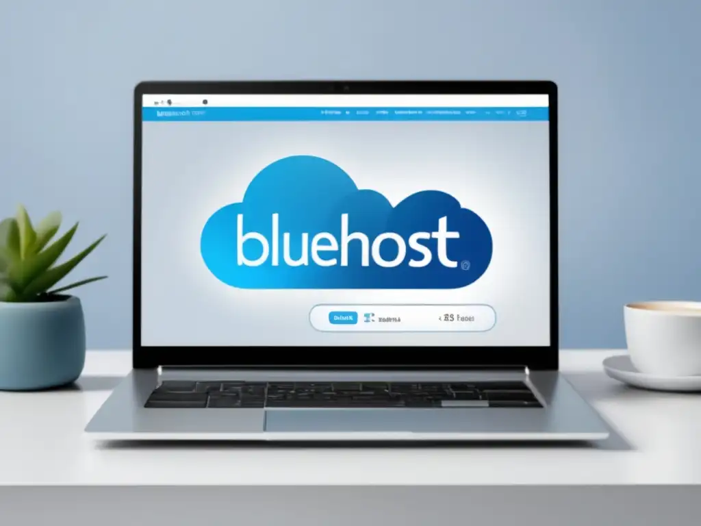 Laptop moderno con logo Bluehost Laptop Bluehost, programa de afiliados: éxito en marketing