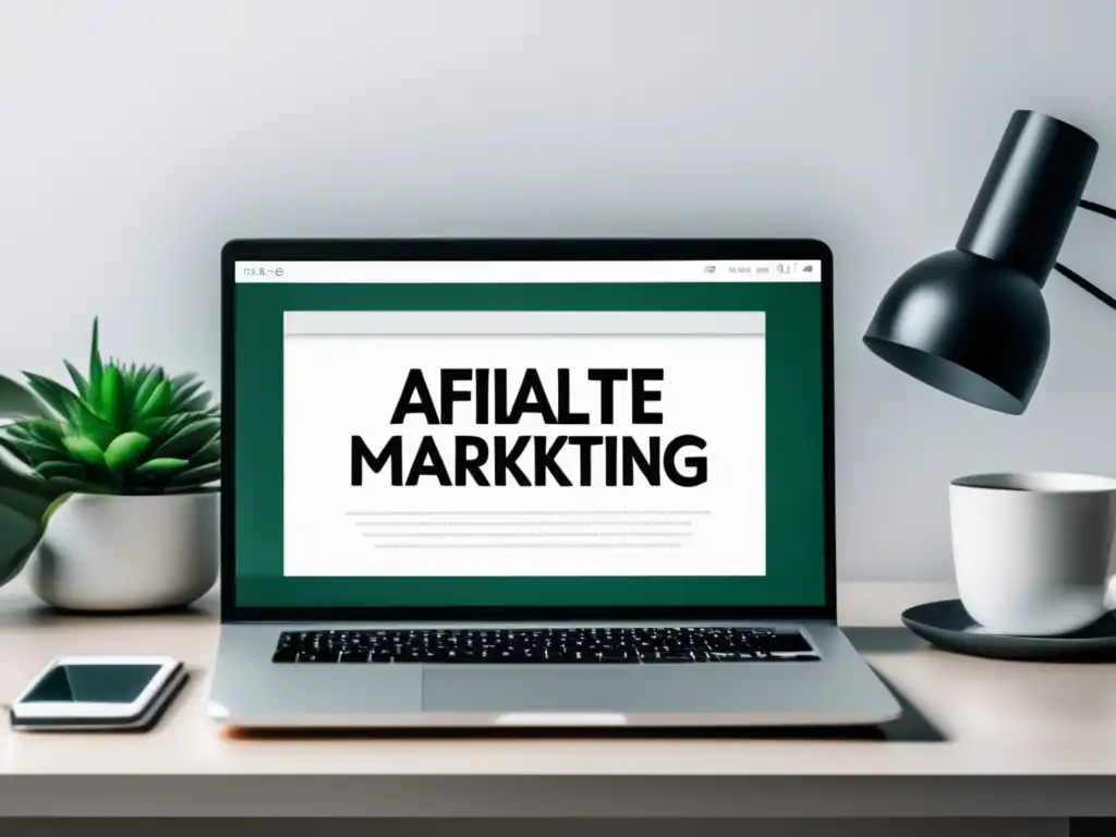 Espacio de trabajo minimalista Escritorio minimalista con laptop y gráfica de crecimiento, estrategia de contenido efectiva para afiliados