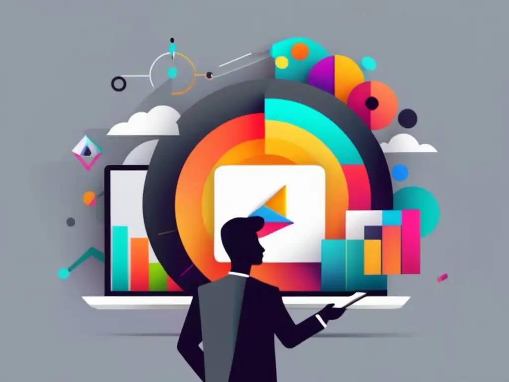 Silueta de persona con laptop y gráfica Imagen de marketing de afiliados con estrategias de contenido avanzadas