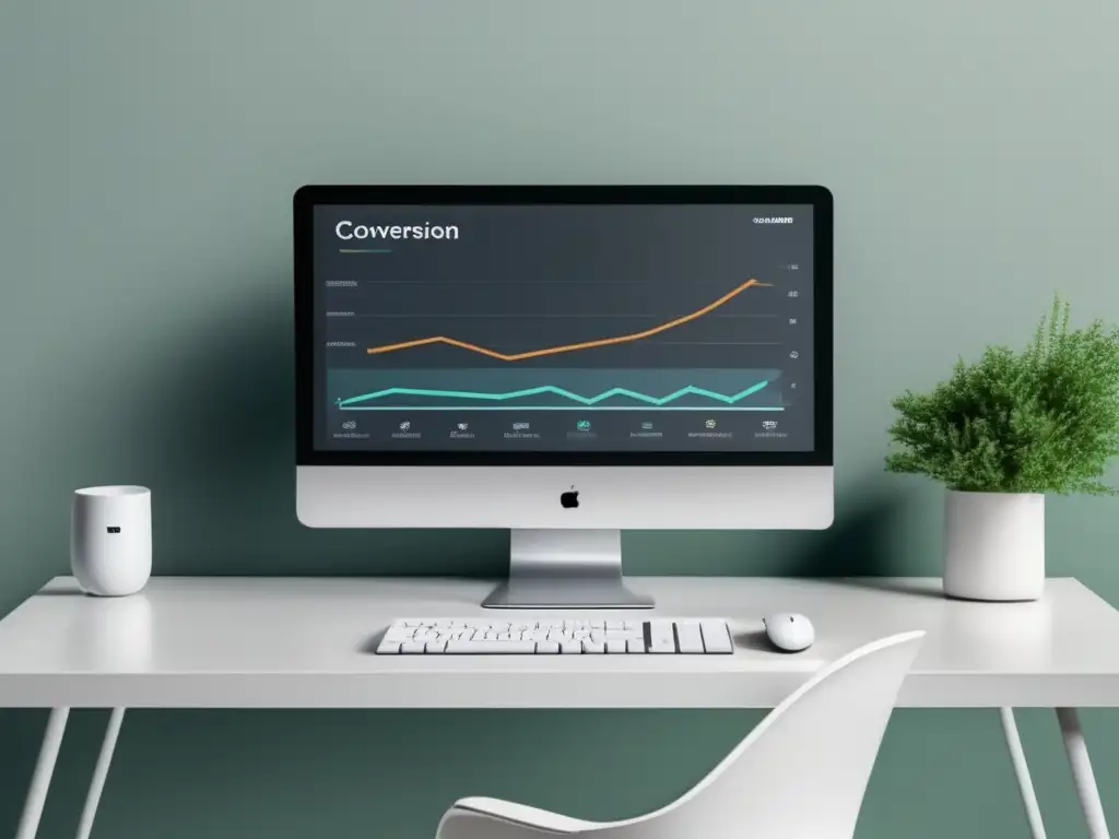 Espacio de trabajo digital minimalista Espacio de trabajo digital moderno y minimalista con gráficas de optimización de conversiones para marketing de afiliados