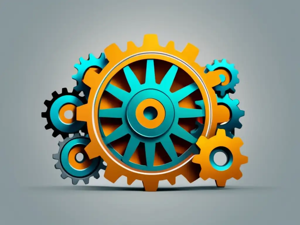 Gears de optimización en marketing de afiliados Imagen 8k de diseño moderno con engranajes interconectados, representando estrategias de marketing de afiliados para atraer tráfico de calidad
