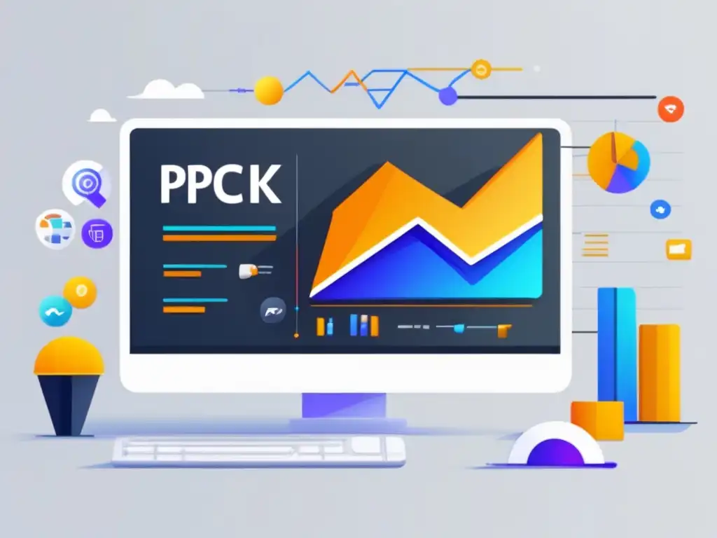 Imagen de pantalla de ordenador blanco con gráficos y herramientas de optimización para campañas de PPC en marketing de afiliados