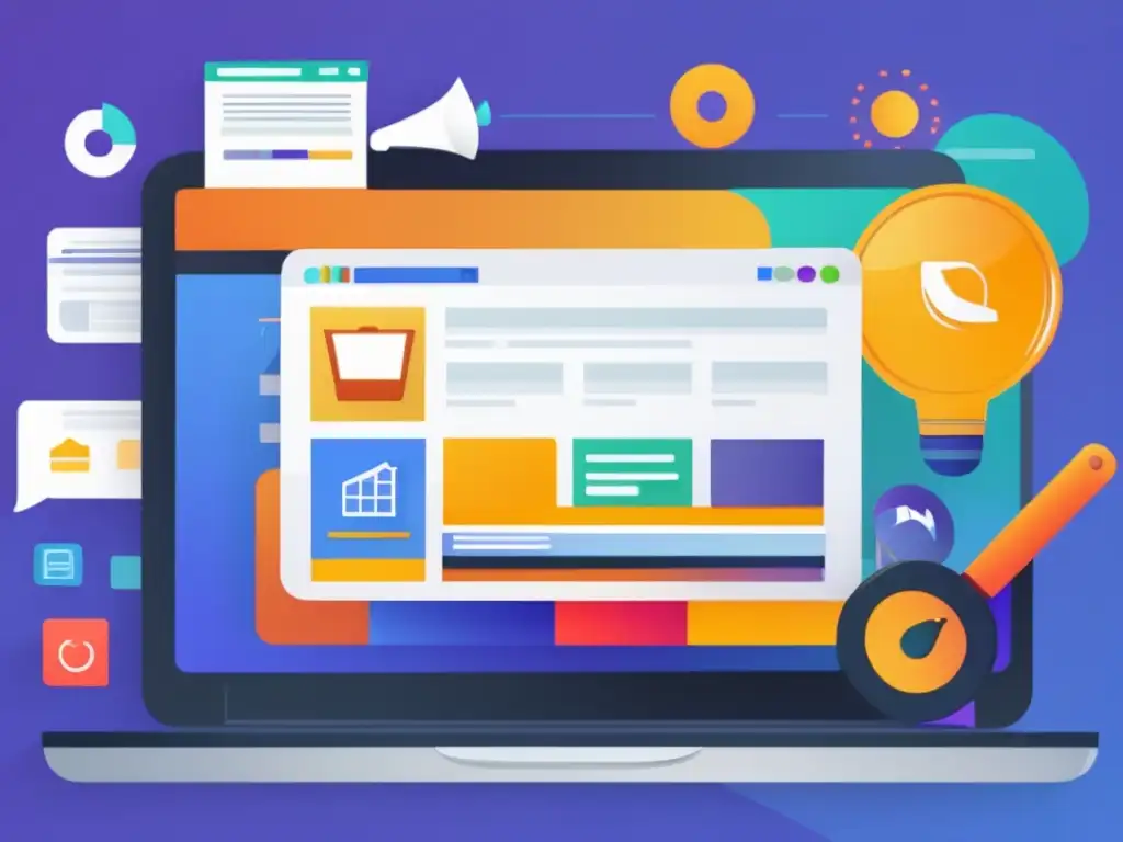 Laptop con sitio web atractivo para SEO en marketing de afiliados Laptop profesional con pantalla vibrante, optimizando imágenes en web de marketing afiliados