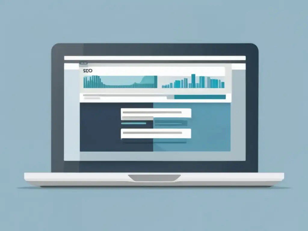 Herramientas SEO y optimización de contenido Pantalla de laptop con herramienta de investigación de palabras clave y panel de optimización de contenido