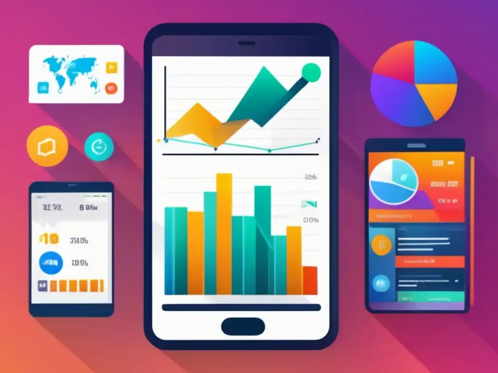 Smartphone de productividad en marketing de afiliados Aplicaciones móviles para marketing de afiliados: imagen de smartphone moderno con pantalla vibrante llena de gráficos y métricas dinámicas