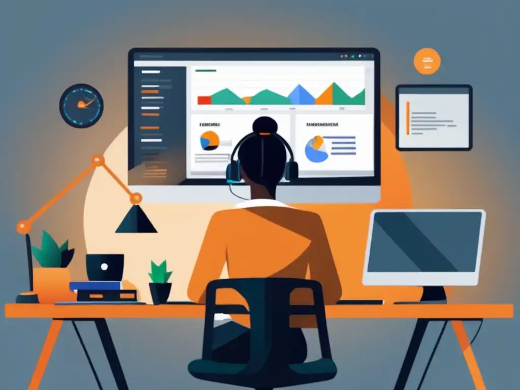 Escritorio minimalista y moderno con persona trabajando en estrategias de marketing de afiliados Persona enfocada en estrategias avanzadas para aumentar los ingresos en el marketing de afiliados