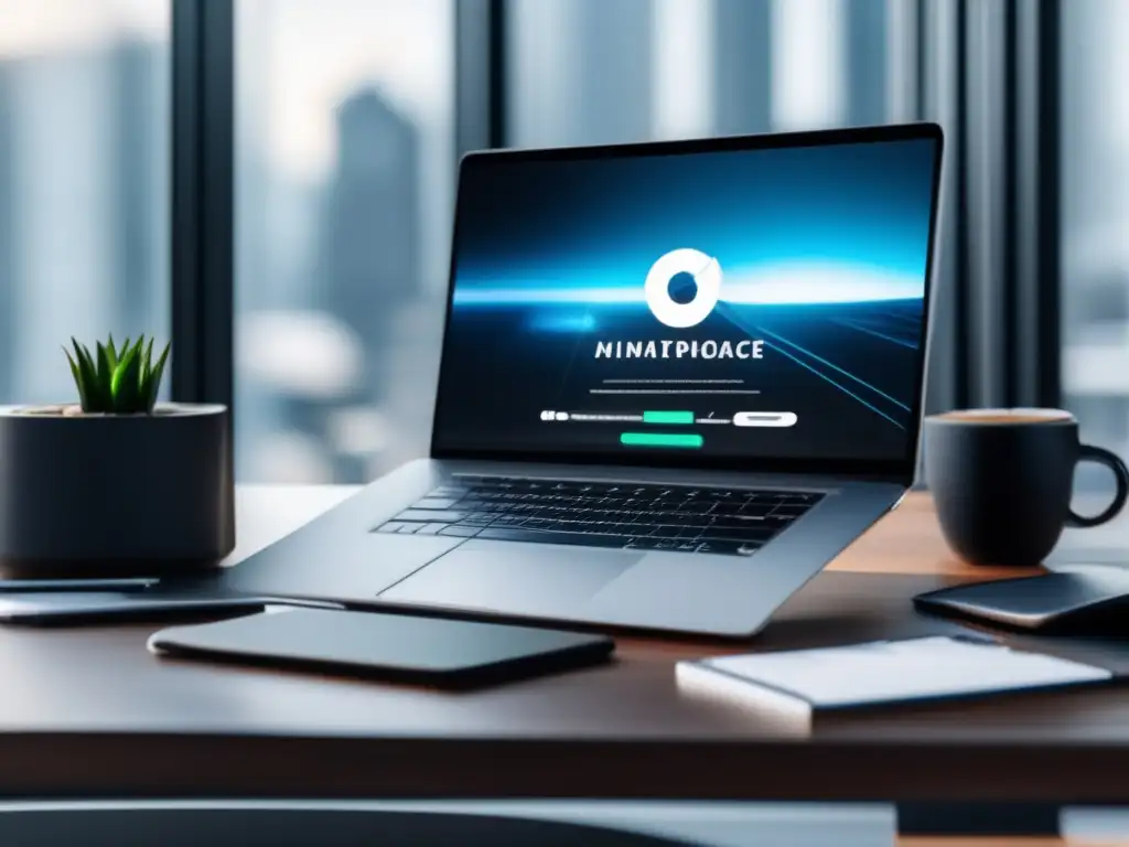Espacio de trabajo moderno y elegante Escritorio moderno con vista panorámica y métricas de conversión para optimizar marketing de afiliados