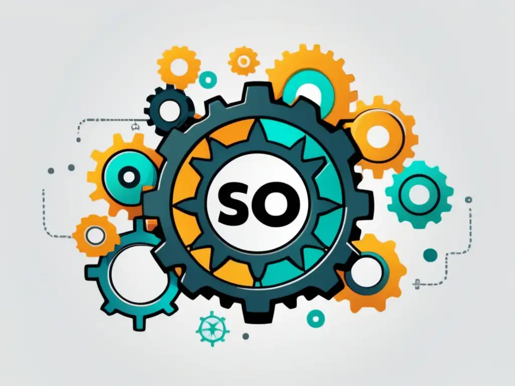 Estrategias de SEO para marketing de afiliados con engranajes interconectados en un fondo blanco limpio
