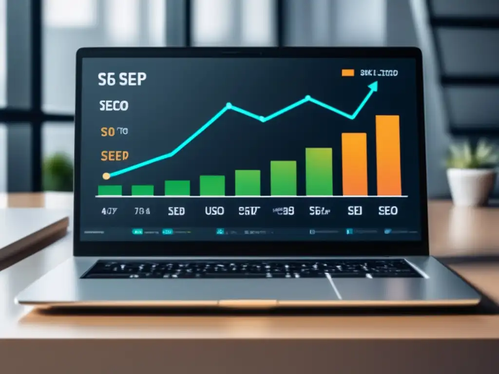 Laptop moderno con gráfico de carga de velocidad de sitio web Estrategias SEO onpage para marketing de afiliados con laptop moderno y gráfico de velocidad de carga