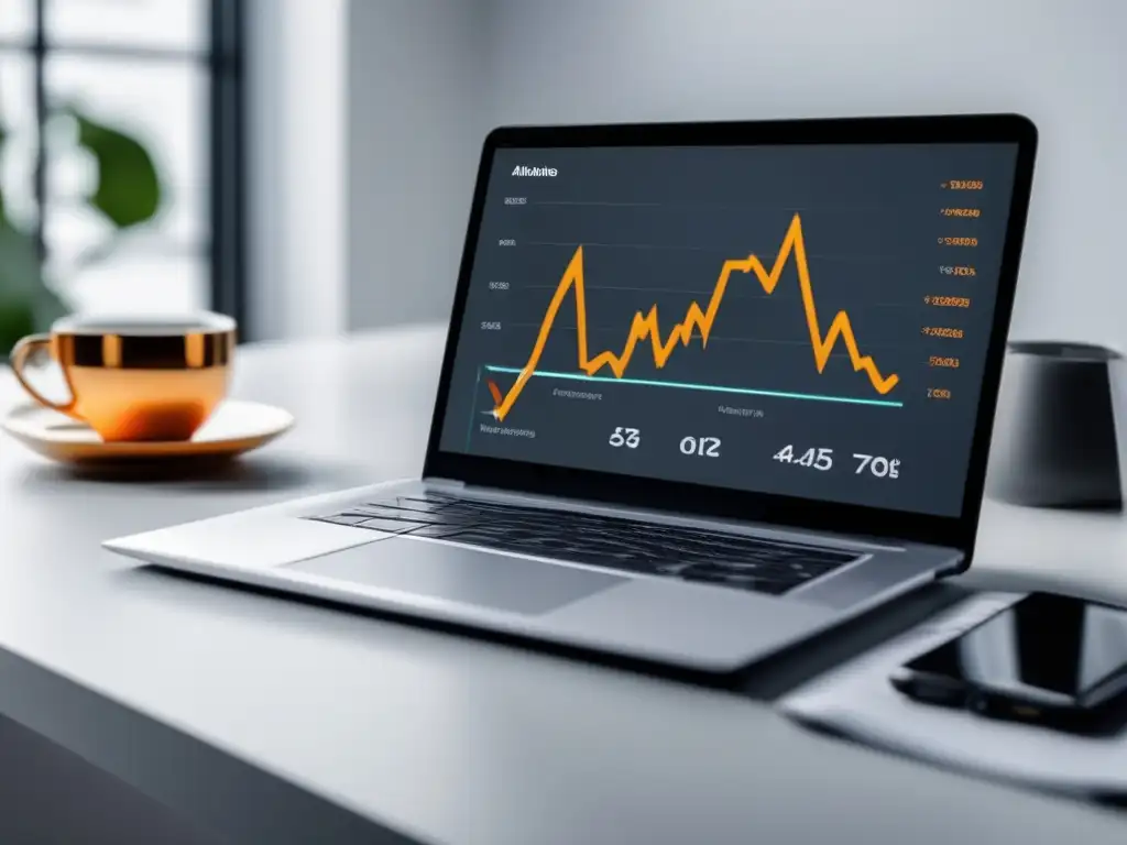 Laptop moderno con gráfico de ingresos de marketing de afiliados Laptop moderno y minimalista, gráfica de ingresos por marketing de afiliados, aprende y maximiza ganancias