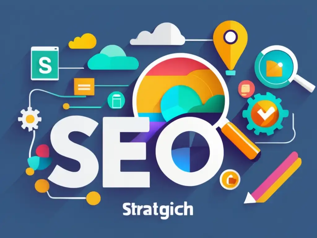 Estrategia SEO dinámica y moderna Ilustración moderna de una estrategia de SEO para aumentar ingresos en el marketing de afiliados