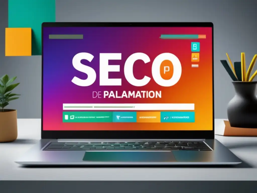 Laptop SEO con herramientas de investigación, análisis y monitorización para afiliados