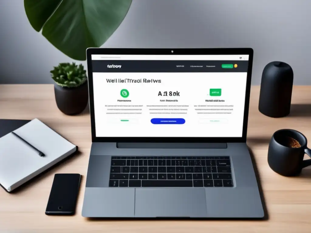 Imagen: Laptop en escritorio blanco con estrategias de contenido SEO en marketing de afiliados