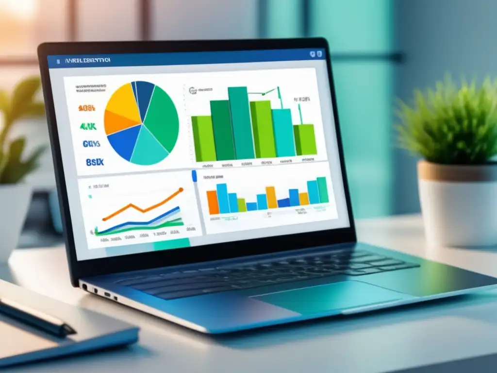 Laptop moderno con gráfico de SEO Importancia de combinar SEO y contenido de calidad en el marketing de afiliados