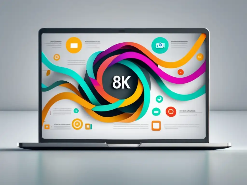 Laptop moderno con links y keywords Imagen 8k con diseño minimalista y moderno de una laptop con pantalla vibrante