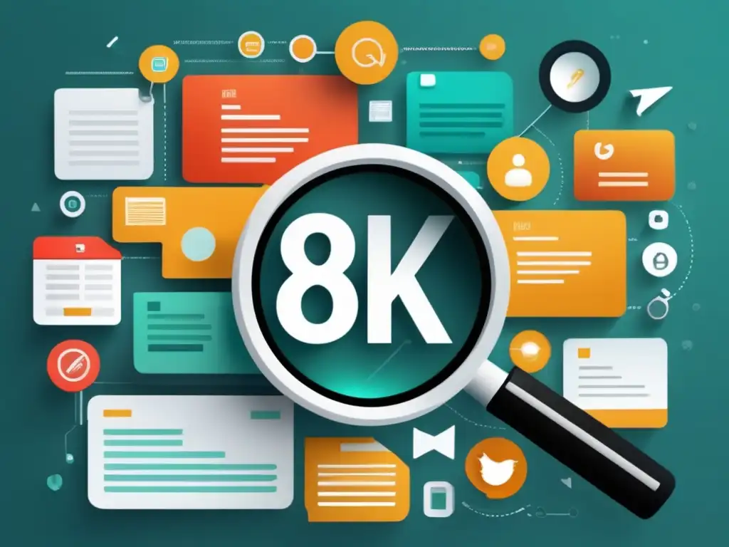Diseño minimalista con lupa y palabras clave Imagen ultradetallada 8k con diseño minimalista y moderno