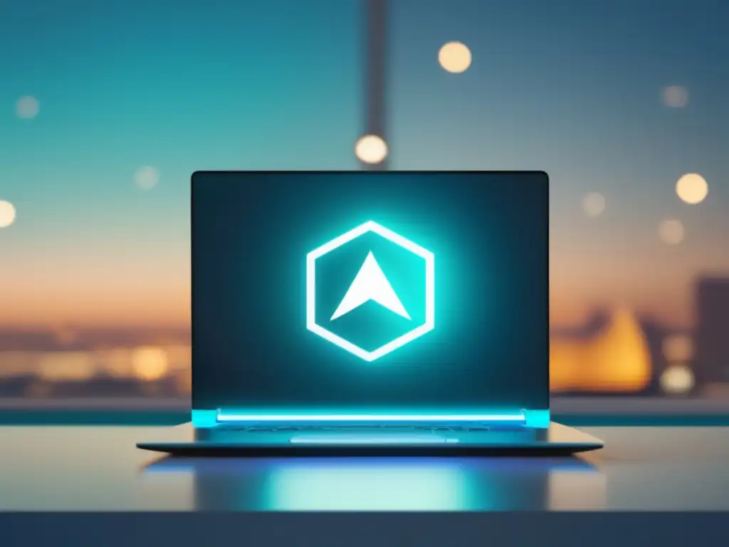 Laptop minimalista con logo de ShareASale en pantalla Laptop minimalista con logo de ShareASale, acceso a marcas populares y ventajas de usarlo como programa de afiliados
