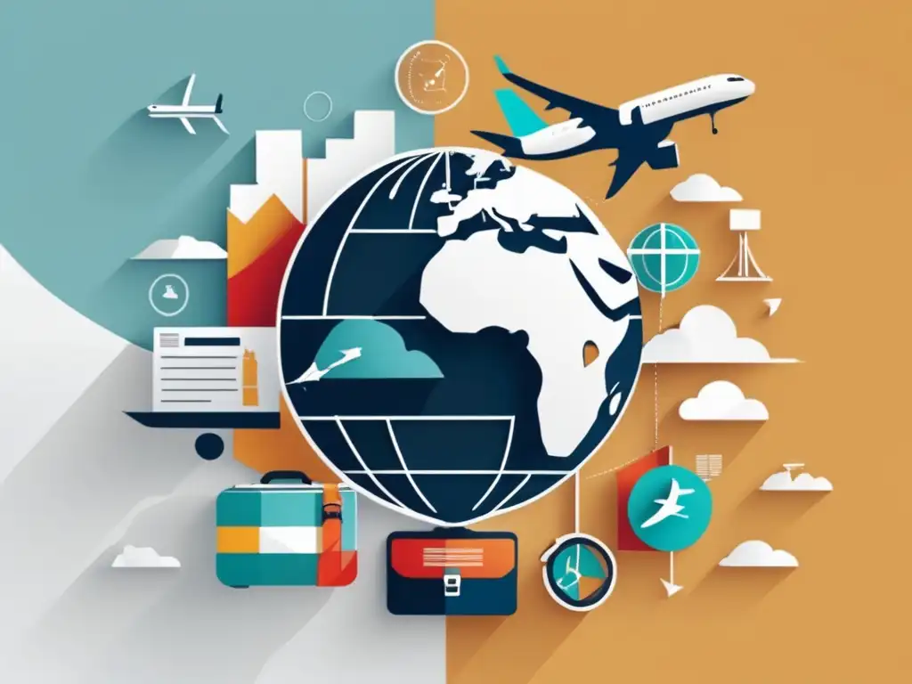 Diseño minimalista y moderno de viajes Diseño minimalista con un globo terráqueo abstracto rodeado de íconos de viaje y programas de afiliados de viajes