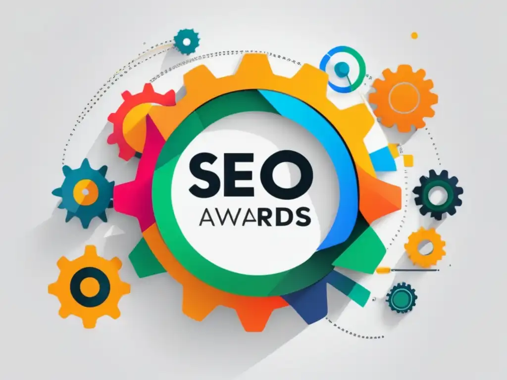 Diseño moderno con engranajes SEO interconectados Imagen 8k: Minimalismo y diseño moderno con herramientas SEO para marketing de afiliados