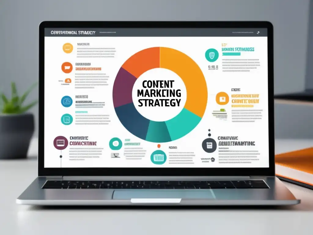 Infografía estrategia de marketing Estrategias de contenido para marketing de afiliados en laptop con infografía cautivadora y estética minimalista
