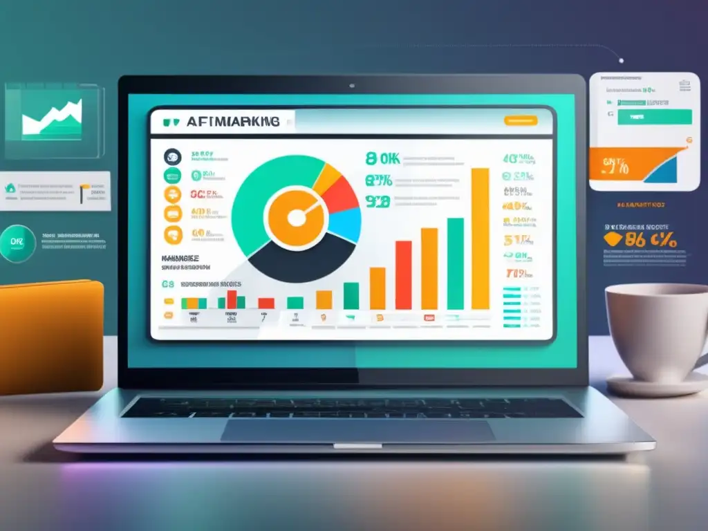 Infografía exitosa de marketing de afiliados Ejemplos exitosos de marketing de afiliados en imagen de pantalla de laptop con diseño minimalista y moderno