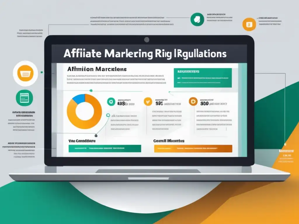Infografía sobre regulaciones de afiliados Laptop moderno con infografía sobre regulaciones legales para profesionales del marketing de afiliados
