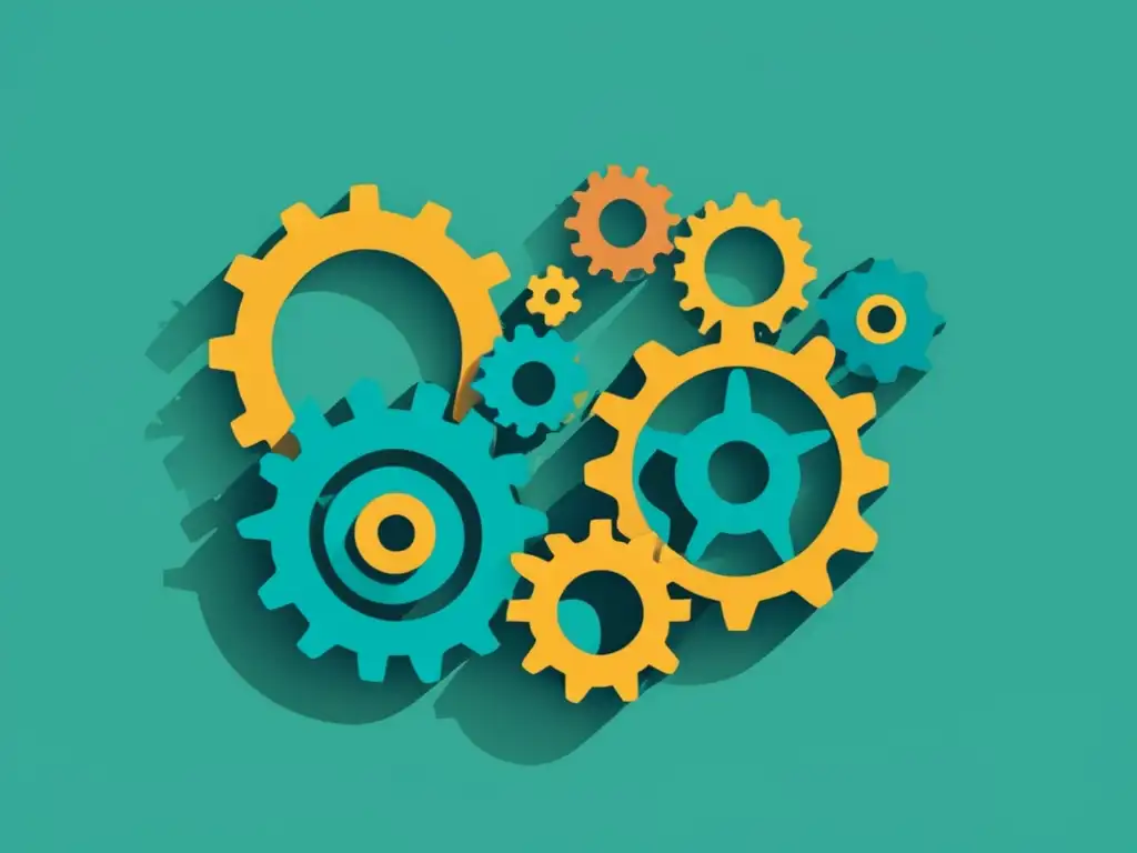 Gears of income: multiplicidad y eficiencia Ilustración moderna de engranajes interconectados: pasos clave para multiplicar ingresos con marketing de afiliados
