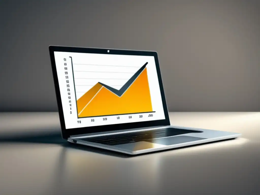 Escritorio moderno con laptop y gráfico de ingresos Genera ingresos de 6 cifras con marketing de afiliados: imagen minimalista y moderna con laptop en escritorio