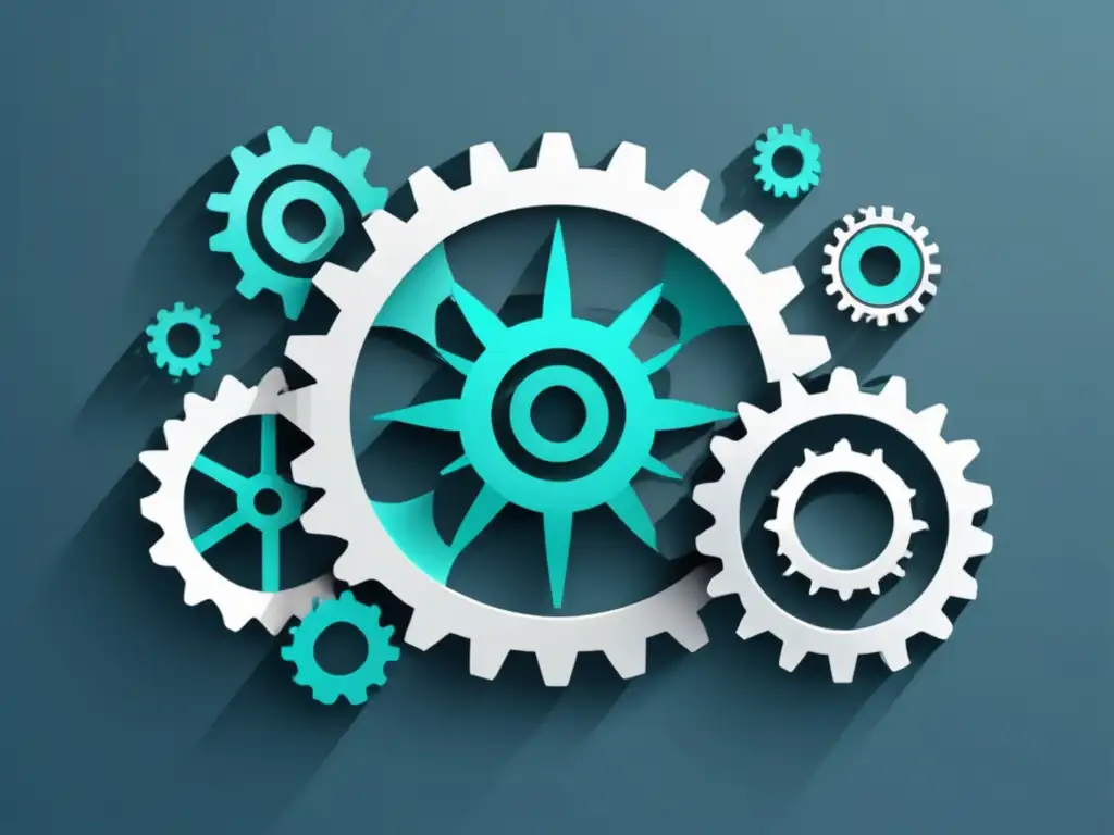 Integración de SEO en marketing de afiliados Diseño minimalista de engranajes que representa la integración del SEO en marketing de afiliados, enfatizando las mejores prácticas
