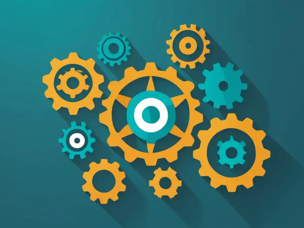 Sinergia entre roles en marketing de afiliados Diseño minimalista de engranajes interconectados que simbolizan los roles clave en el marketing de afiliados
