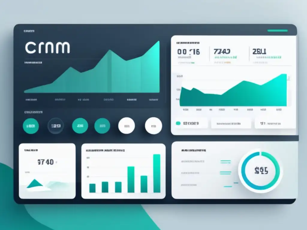 Interfaz moderna y minimalista para CRM Ilustración minimalista de interfaz CRM futurista para seguimiento y análisis de campañas de marketing de afiliados
