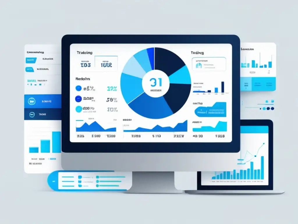 Herramientas de seguimiento en marketing de afiliados Herramientas de seguimiento en el marketing de afiliados, eficiencia y progreso en una interfaz digital minimalista