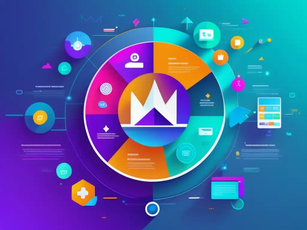Diseño moderno con interfaz futurista y datos en tiempo real Interfaz digital mostrando tendencias actuales en marketing de afiliados, desafíos y redes complejas