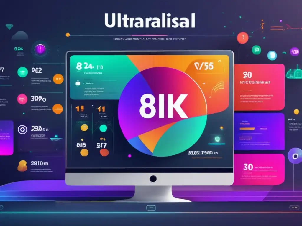 Interfaz digital futurista con análisis de datos en tiempo real Interfaz digital futurista y minimalista con análisis de datos en tiempo real, gráficos coloridos y selección de influencers en diversas áreas