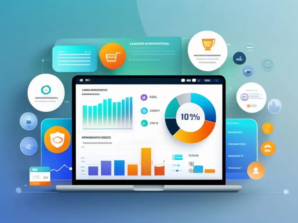 Interfaz moderna y profesional Herramientas legales para marketing de afiliados: imagen minimalista con interfaz digital, dashboard y gráficos representando transparencia y éxito