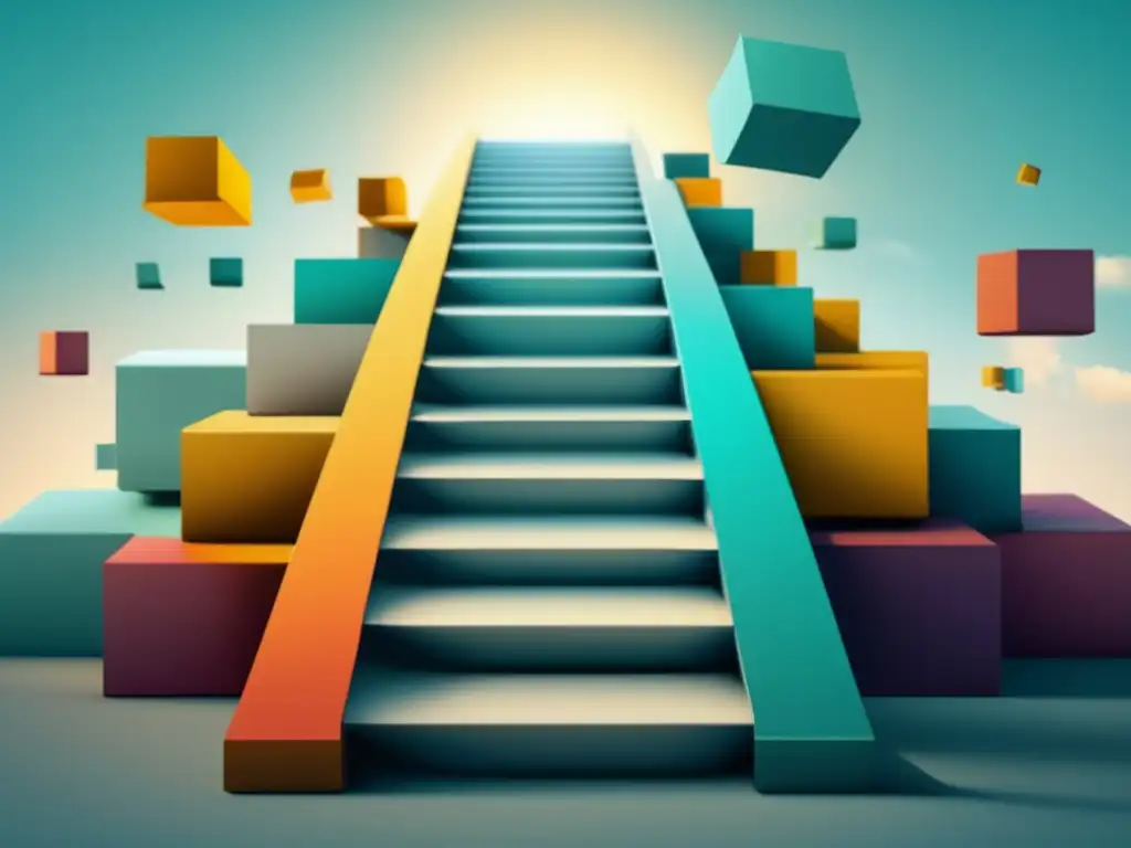 Escalera de estrategias de marketing de afiliados Ilustración minimalista y moderna de una escalera hacia el cielo, representando estrategias de marketing de afiliados efectivas